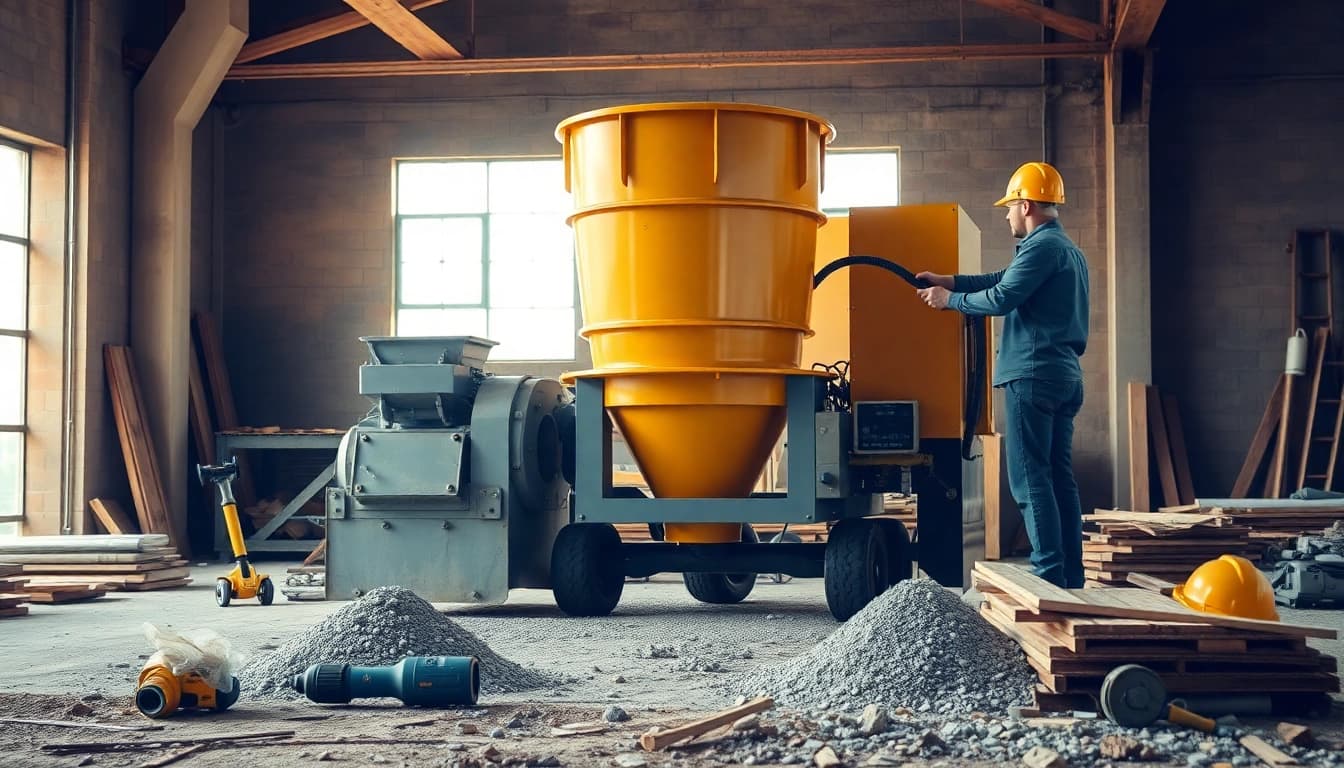 Taladro mezclador en acción, mezclando eficazmente materiales en un proyecto de construcción.