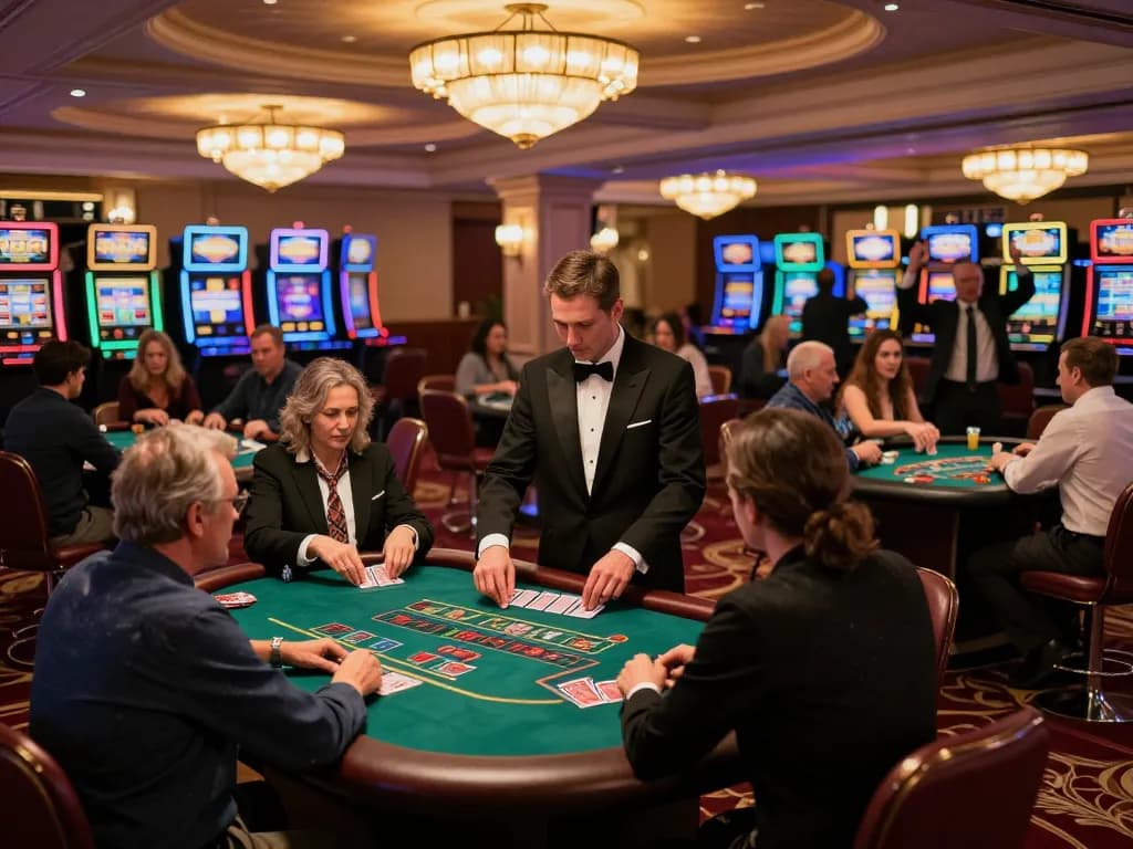 Players engaging in a thrilling blackjack game at MM88 casino, showcasing excitement and professionalism in a luxurious setting.