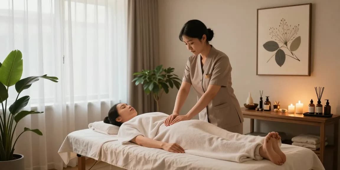 Relaxing atmosphere at a 1인샵 with a therapist performing a soothing massage.