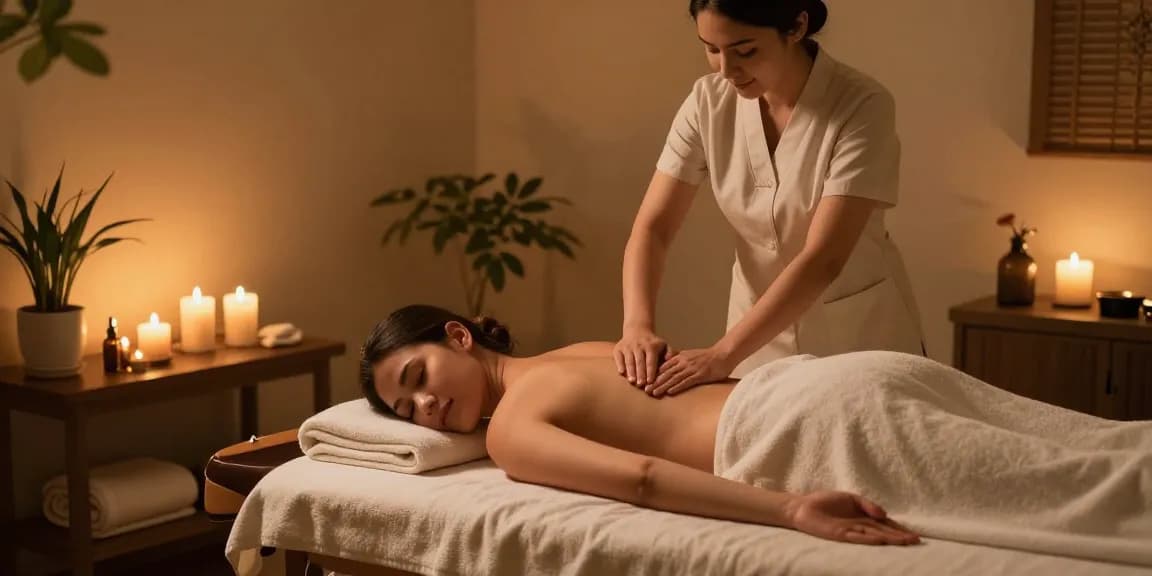 Therapist performing 대구스웨디시 massage in a serene spa setting with calming light.