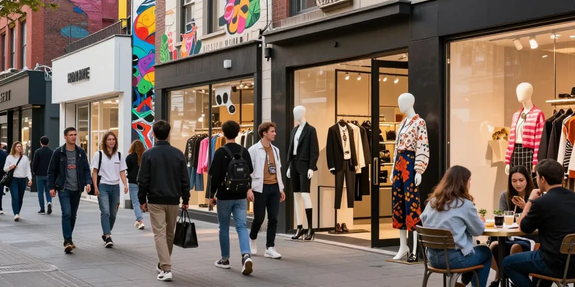 Stylish individuals shopping for high-quality 레플리카 fashion in an urban street scene.
