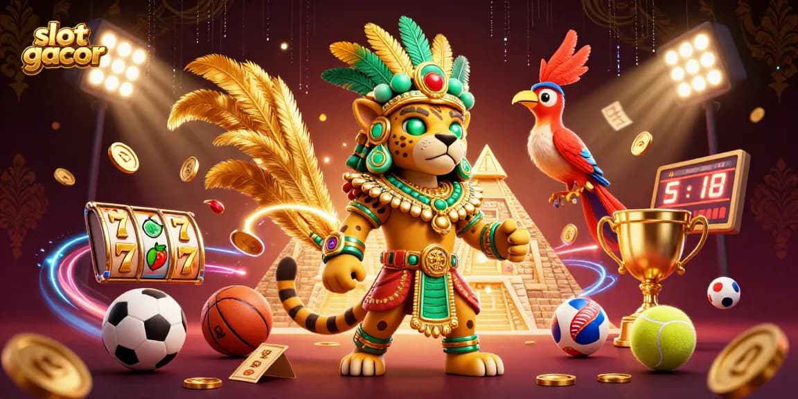 Experience thrilling wins with slot gacor, surrounded by dynamic casino and sports elements.
