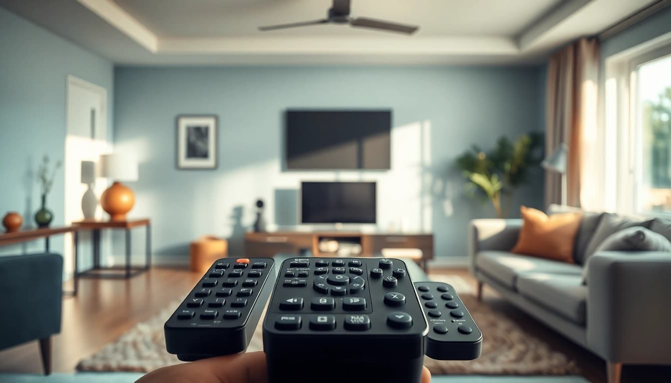 Ersatz Fernbedienung Sony auf einem eleganten Couchtisch in einem modernen Wohnzimmer.