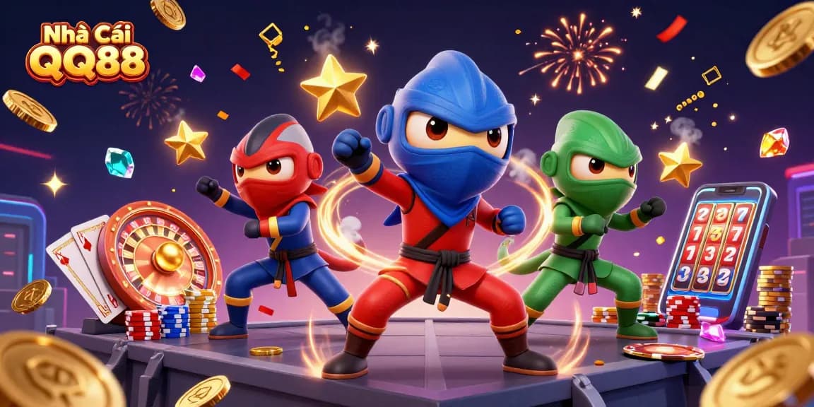 Engage in thrilling adventures at Nhà Cái QQ88, featuring vibrant casino elements and skilled ninja chameleons.