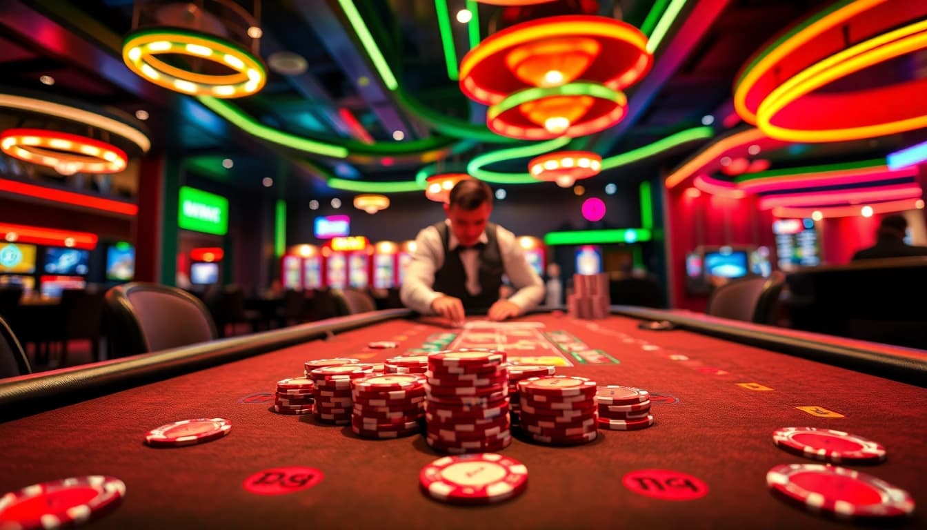 Menangkan permainan agen togel dengan suasana kasino yang penuh semangat dan warna.