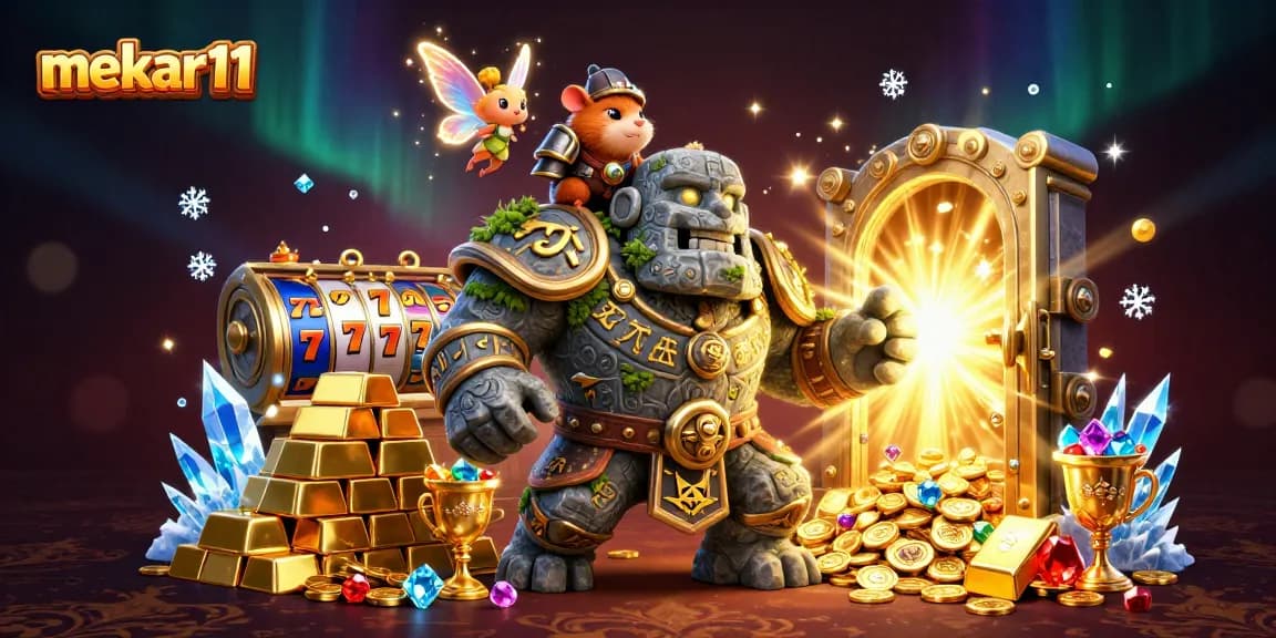 Mekar11 brings players thrilling slot excitement with enchanting characters in a casino treasure scene.
