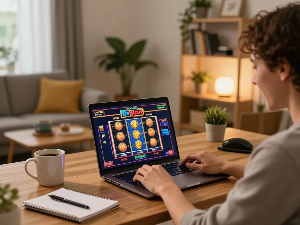 Engaged player at home using laptop for tg88 trang chủ online casino experience with vibrant graphics.