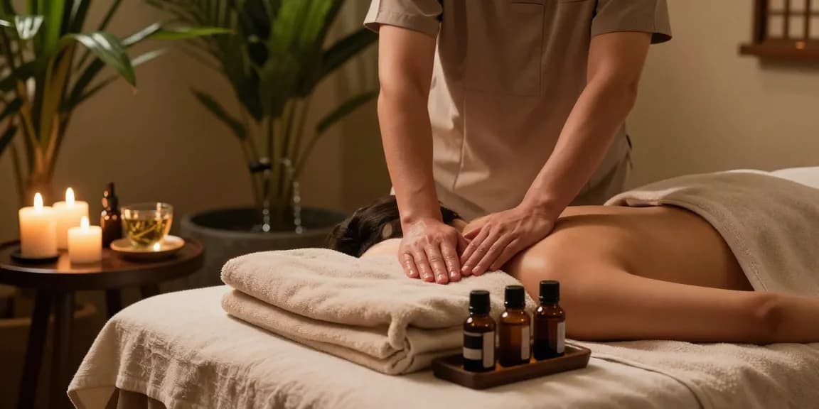 마사지 session with therapist and client in a calming spa environment