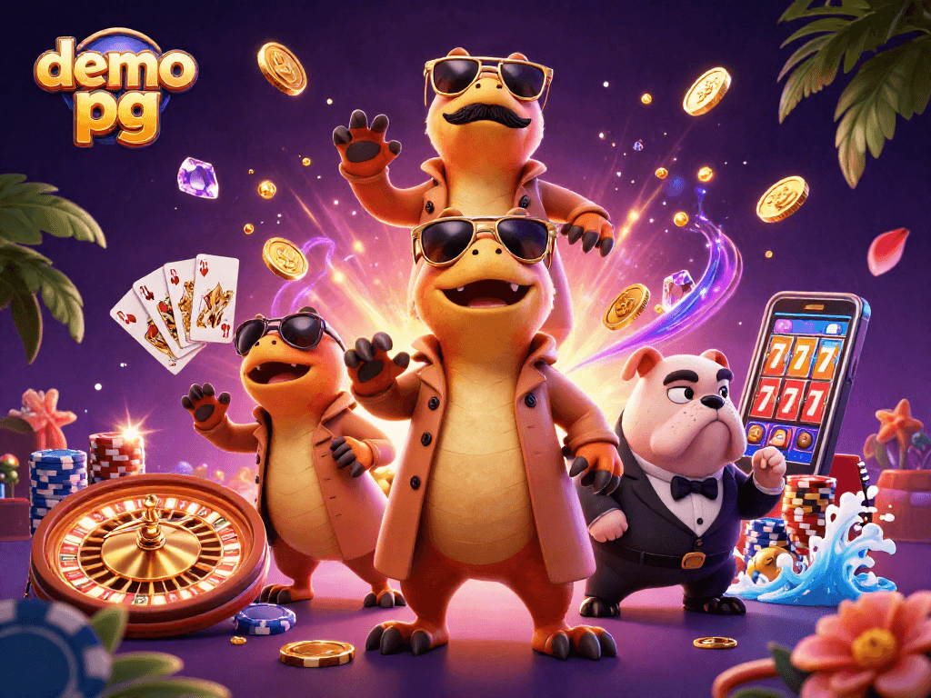 Experience demo pg in this vibrant 3D casino illustration filled with excitement and action.