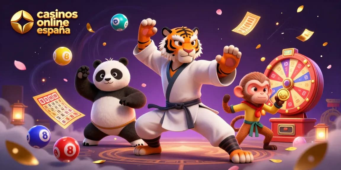 Juega en casinos online España con divertidos personajes en una vibrante escena de juego.