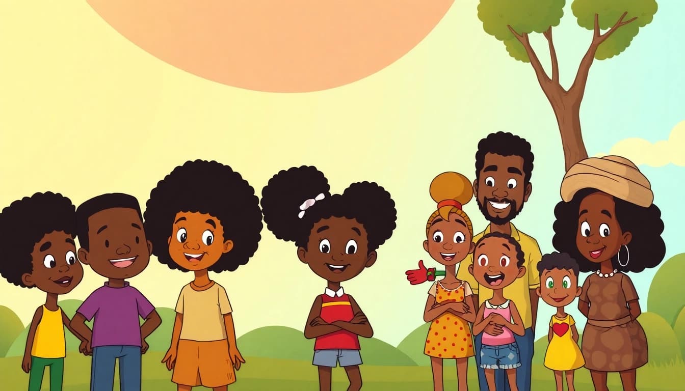A vibrant scene featuring iconic African American Cartoons characters celebrating diverse representation in animation.