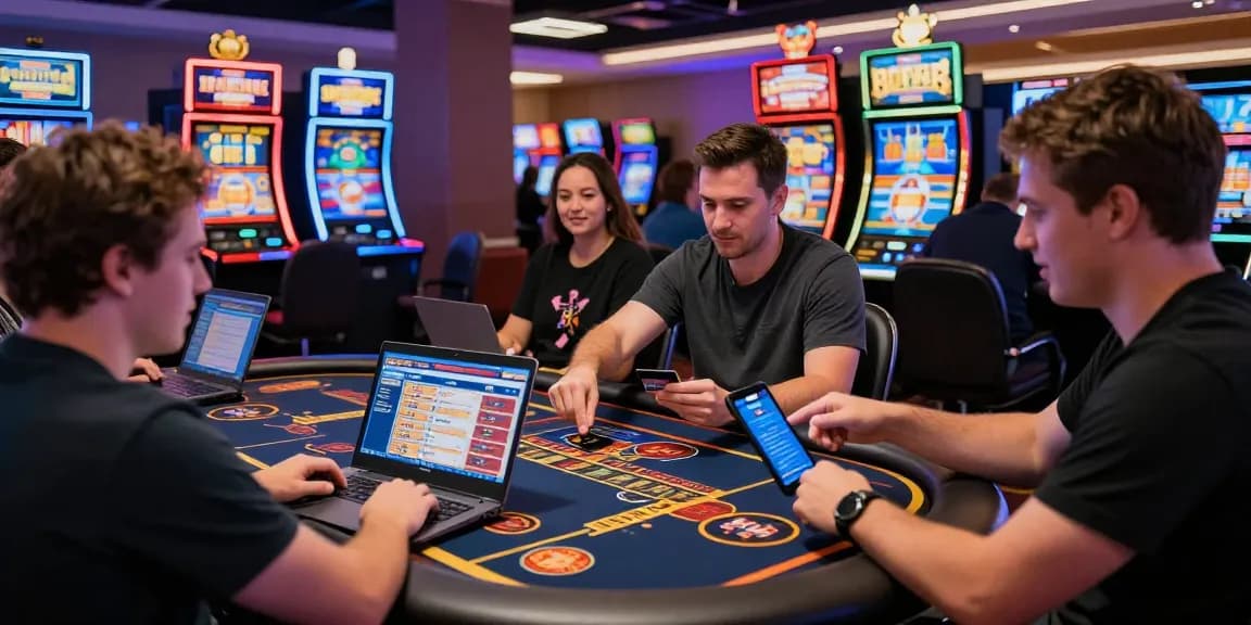 Engaging scene of players at credit card casinos enjoying games, showcasing excitement and social interaction.