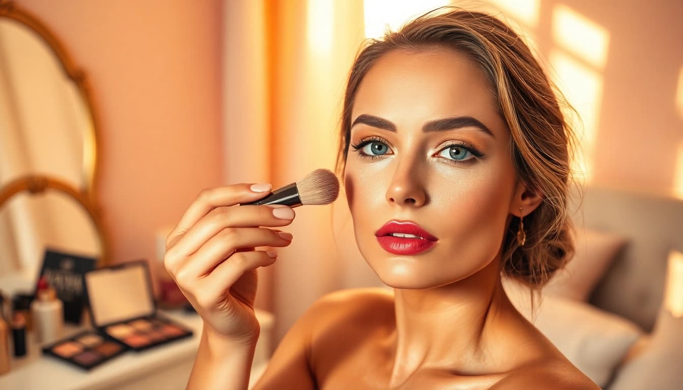 Enhancing your look with champagne eyeshadow applied by a model in a stylish setting.
