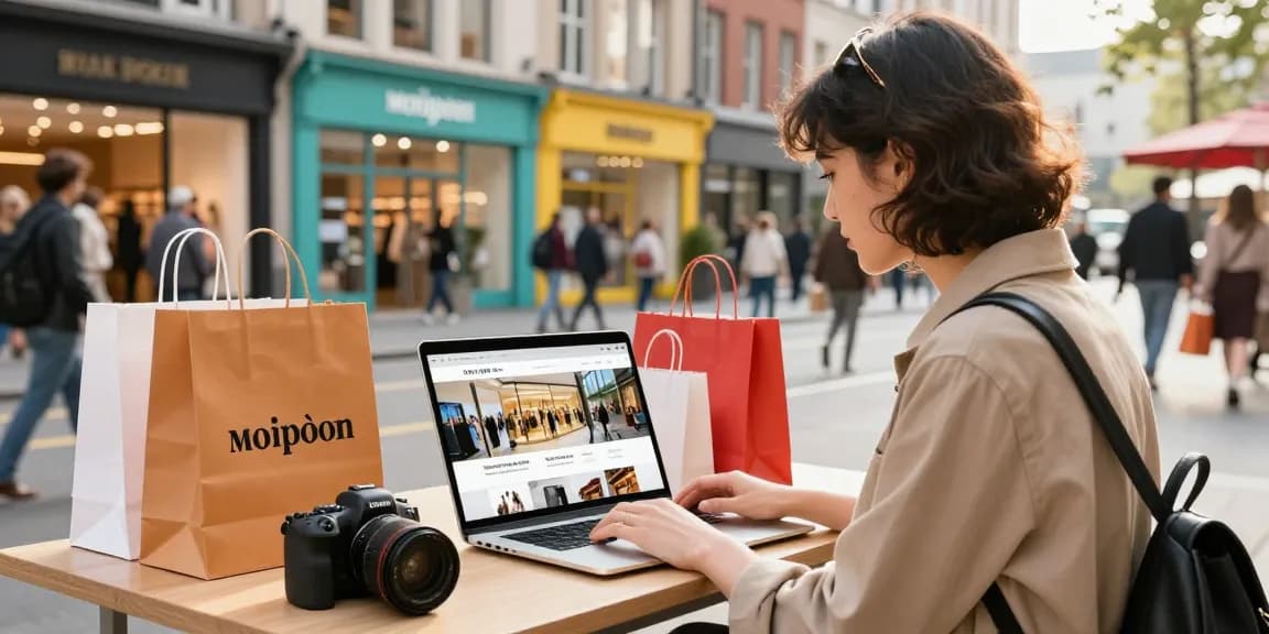 Engaging shopping experience on a 레플리카 쇼핑몰 with stylish products in a vibrant urban setting.