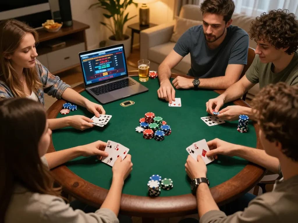 Players enjoying an online poker game together using สล็อตวอเลท for deposits and withdrawals.