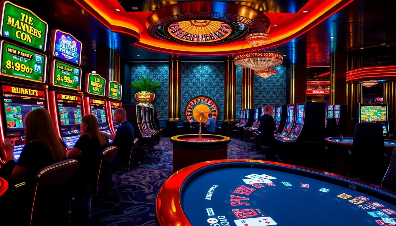 Experience the excitement of situs deposit 5k at a luxury casino with vibrant slot machines.