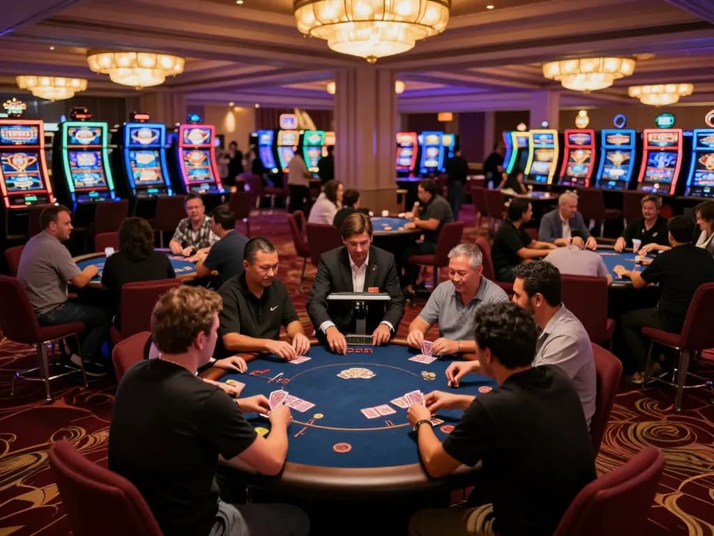 Experience the excitement of top quality widgets at a lively Vegas casino poker table, showcasing players in action