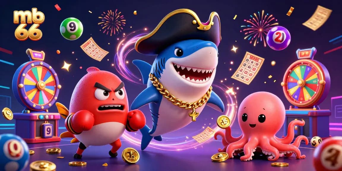 Engage with mb 66 by exploring vibrant gambling illustrations showcasing exciting lottery elements and playful characters.