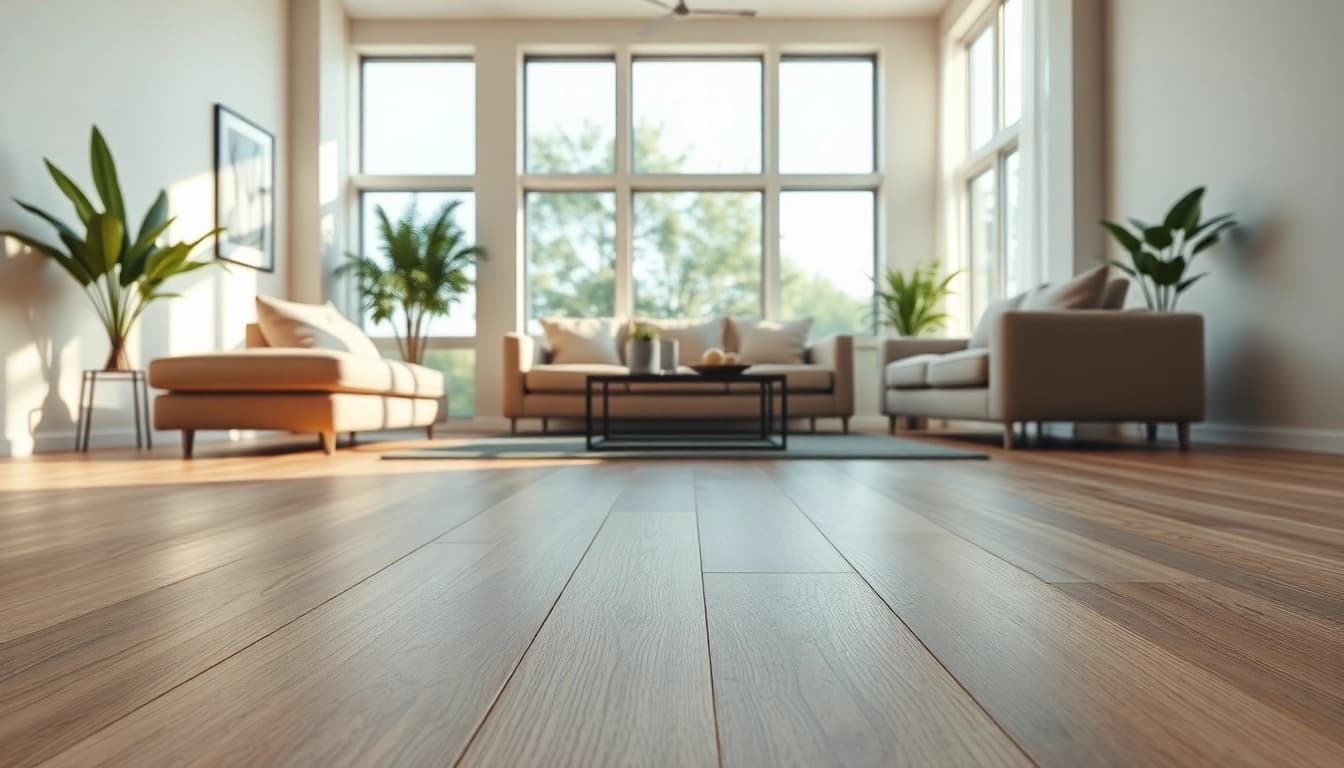 Showcase of wholesale vinyl plank flooring beautifully installed in a contemporary living room.