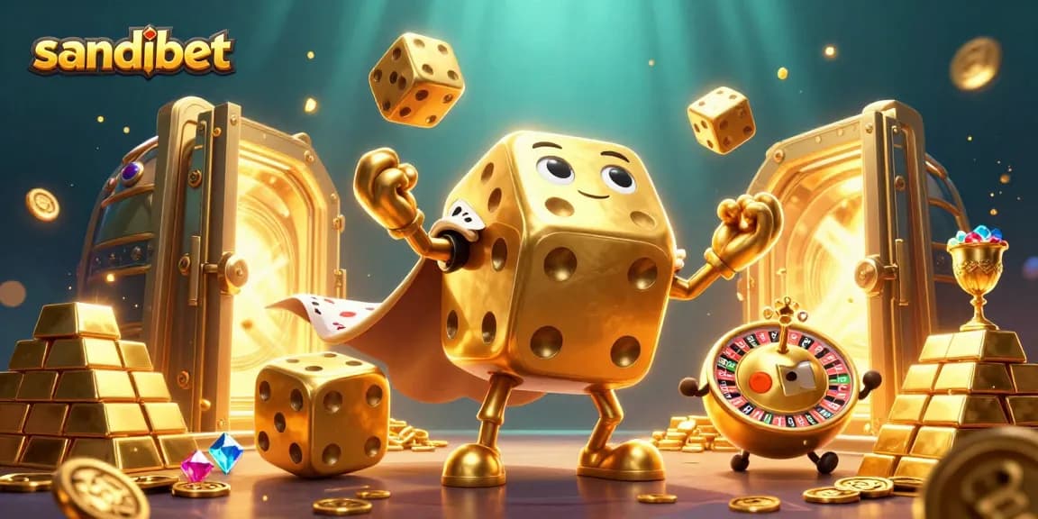 Engage with sandibet's thrilling gameplay featuring a golden dice golem and dynamic casino elements.