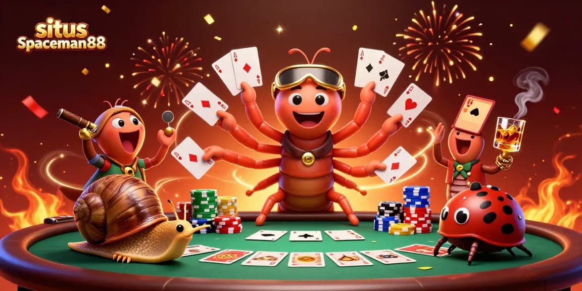 Join the fun at situs spaceman88 with this lively casino scene featuring a creative millipede dealer!