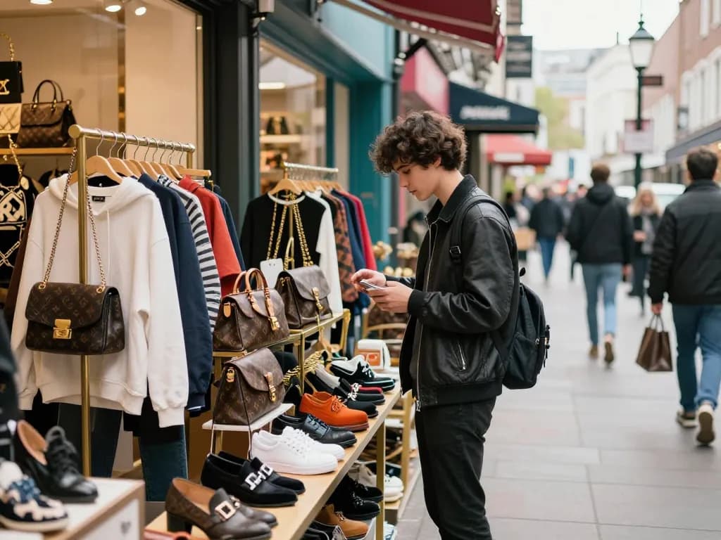 Chic urban shopping experience at a 레플리카 쇼핑몰 highlighting stylish replicas.