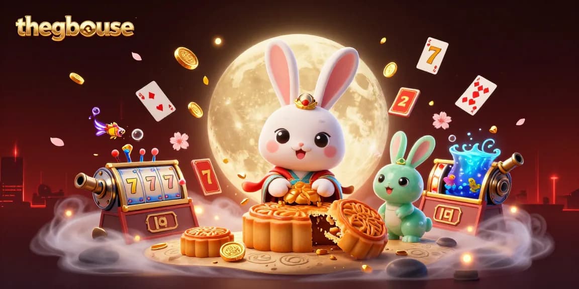 Thegbhouse highlights thrilling slot experiences with vibrant moon rabbits and casino elements.