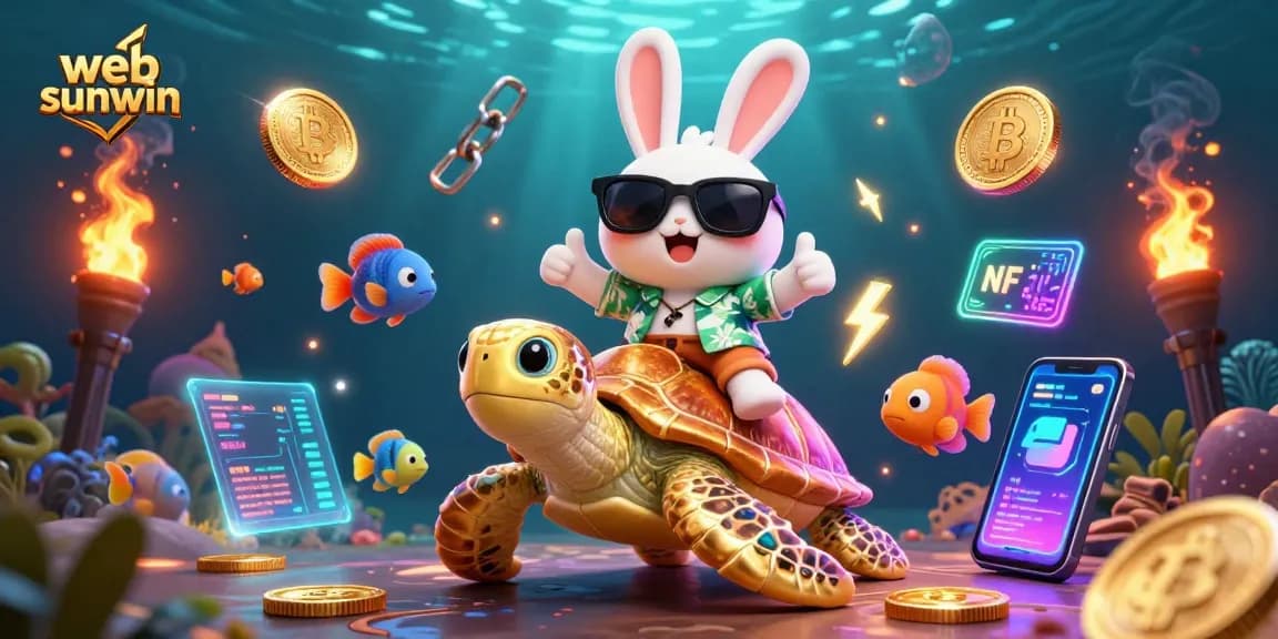 Engage with great opportunities in web sunwin through thrilling 3D illustrations of lucky rabbit and golden sea turtle.