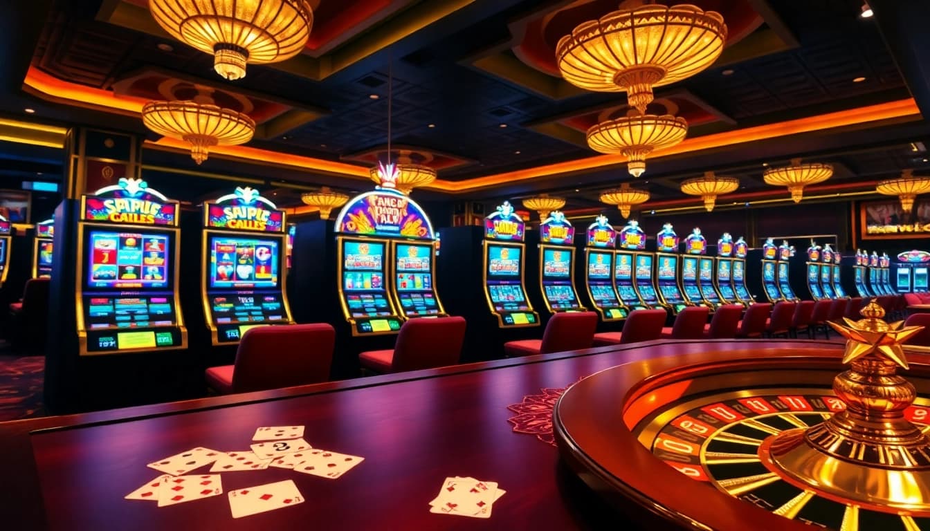 Engaging slot pragmatic machines in a luxurious casino filled with excitement and bright colors.