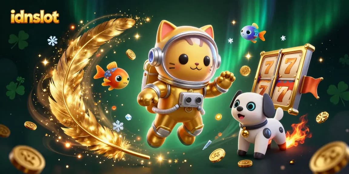 Spin the reels and win big with idnslot, featuring an astronaut cat and its dog companion.