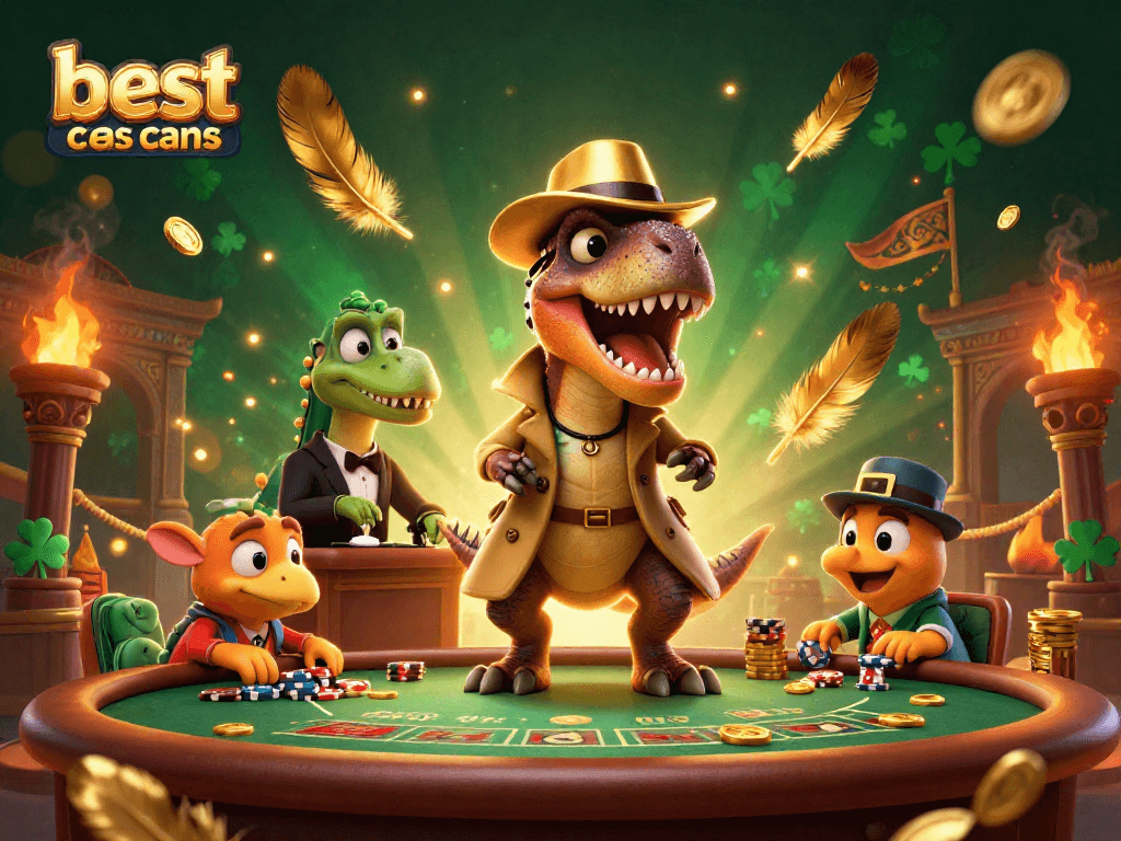 View the exciting action at the best credit card casinos with dynamic characters and vibrant casino elements.