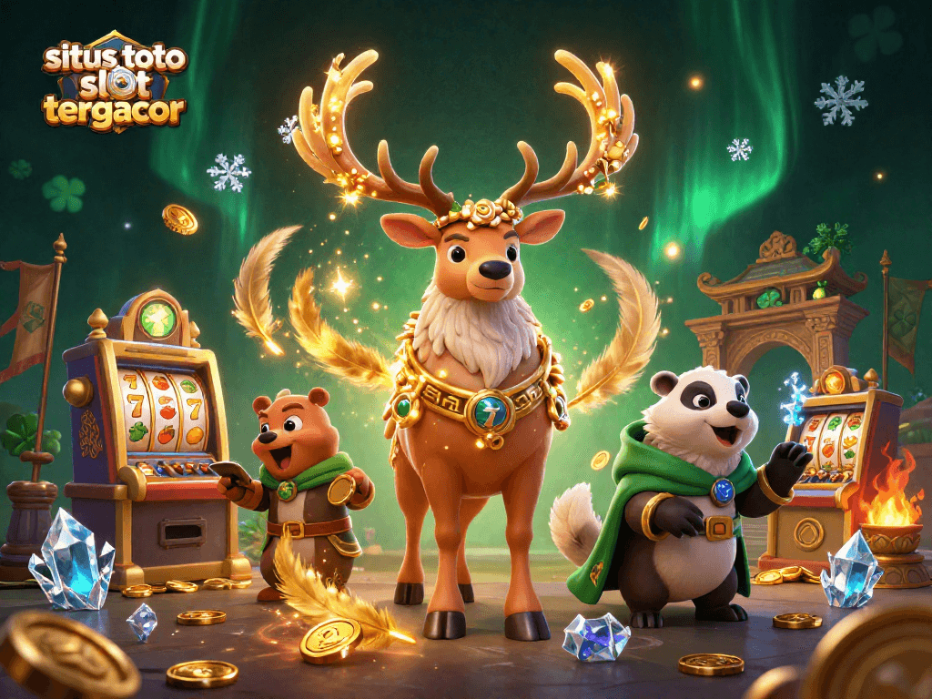 Spin the reels at situs toto slot tergacor with a vibrant 3D casino scene featuring characters and thrilling elements.