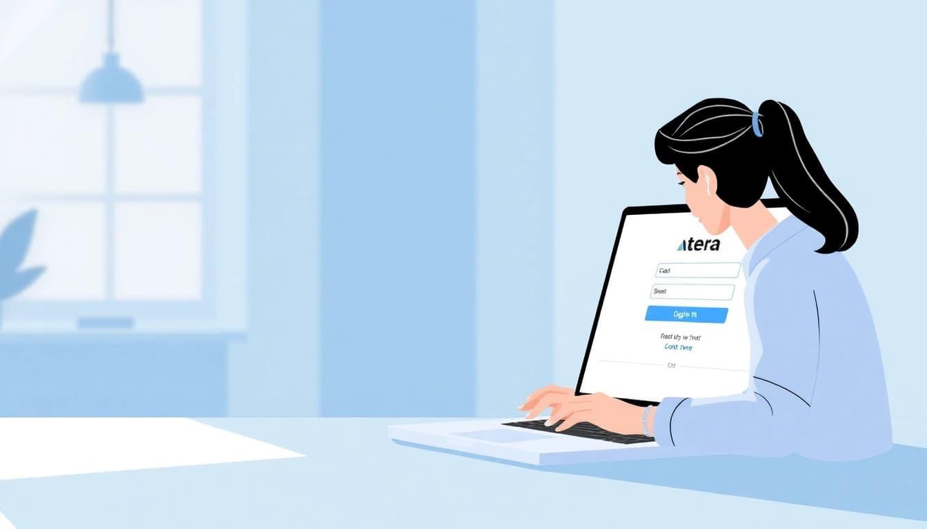 Atera login interface displayed on a laptop, showcasing a secure sign-in process.