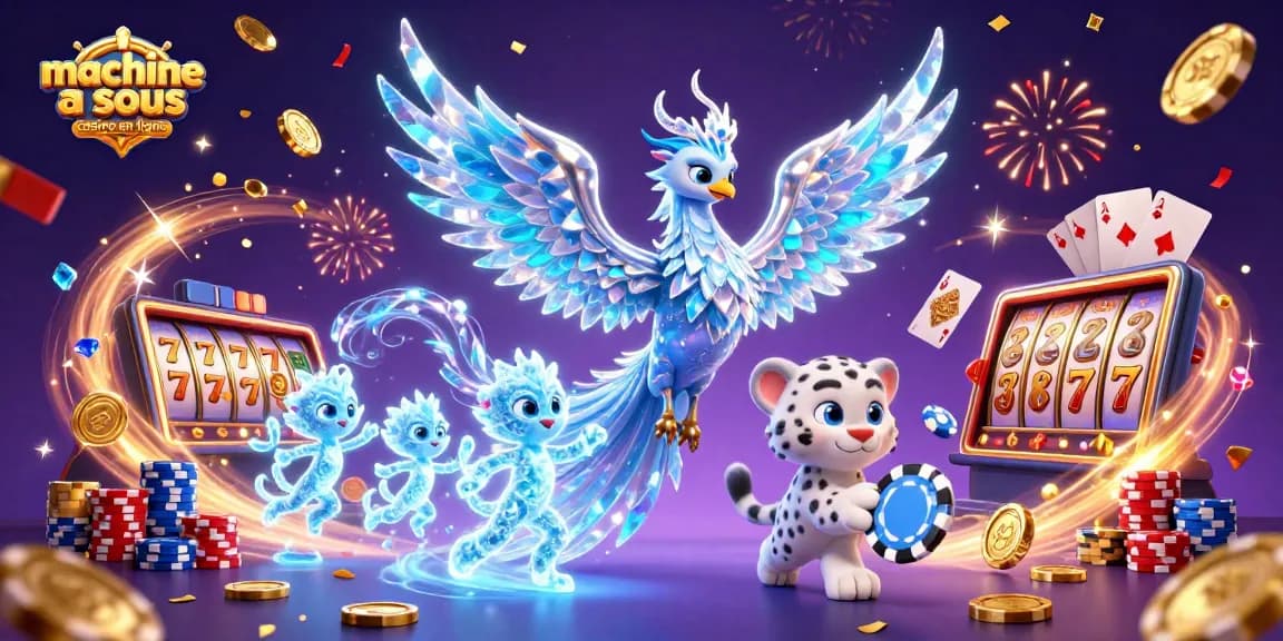 Profitez de la magie des machines à sous casino en ligne avec un phoenix de glace et une ambiance festive.