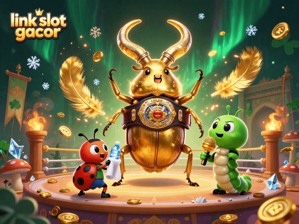 Engage with link slot gacor in this vibrant scene showcasing dynamic 3D characters and casino elements.