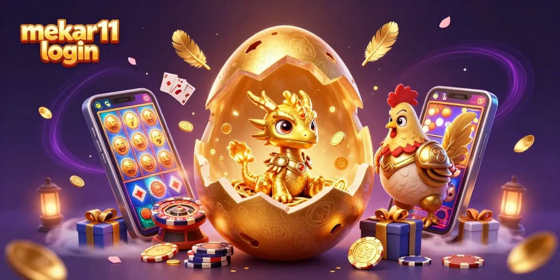 Experience the thrill of mekar11 login with a stunning illustration of a golden dragon and vibrant casino elements.