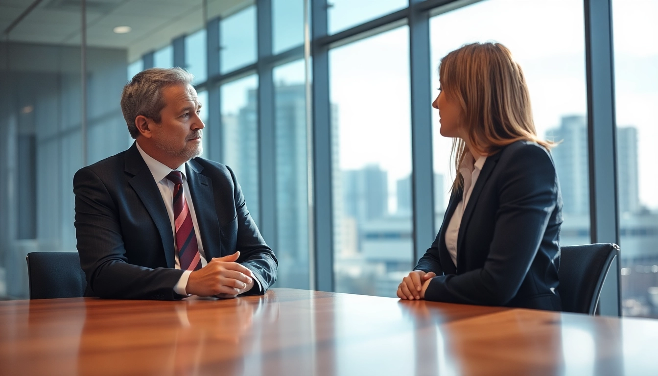 Clearwater truck accident attorney offering professional legal advice to a client in a modern office.