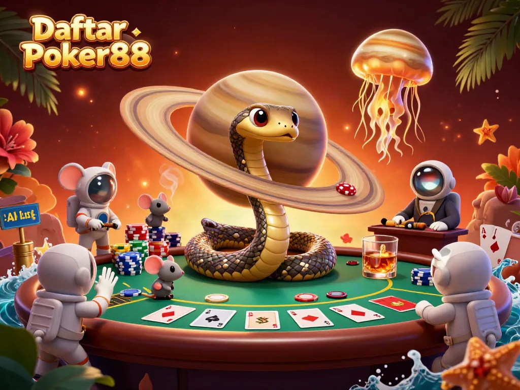 Join the excitement at Daftar Poker88 with colorful poker elements in a vibrant casino scene.