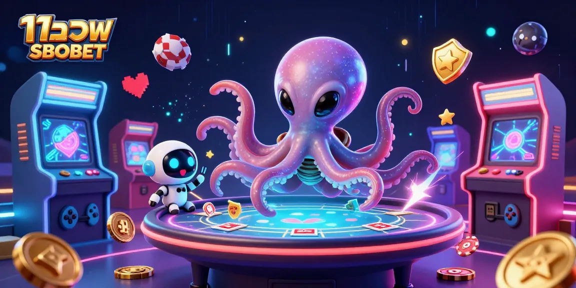 Engage in thrilling แทงบอล SBOBET action with a vibrant 3D scene featuring a space octopus and exciting games.