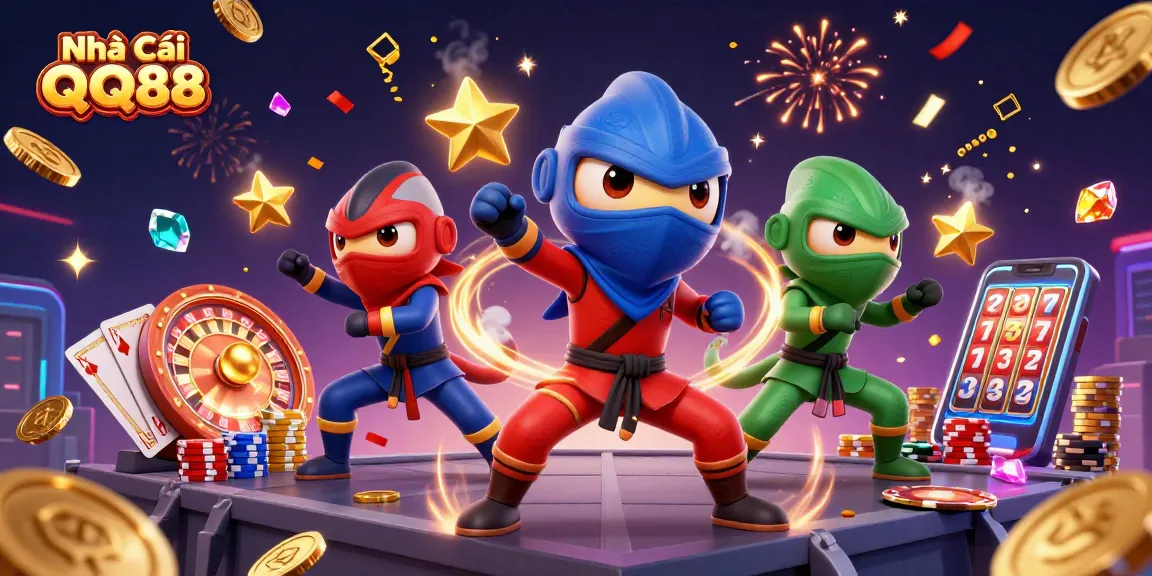 Engage in thrilling adventures at Nhà Cái QQ88, featuring vibrant casino elements and skilled ninja chameleons.