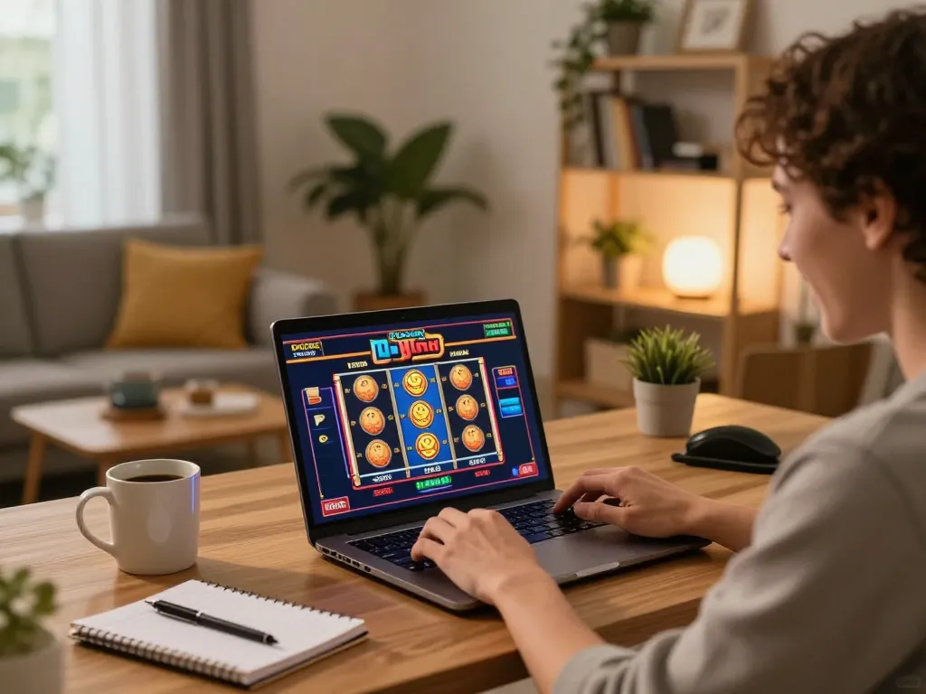 Engaged player at home using laptop for tg88 trang chủ online casino experience with vibrant graphics.