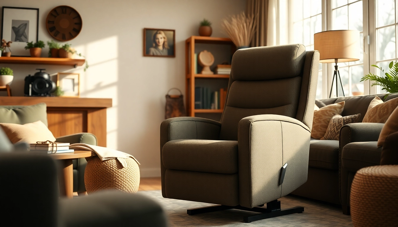 Comfortable lift chair for tall person enhancing cozy living room aesthetics.
