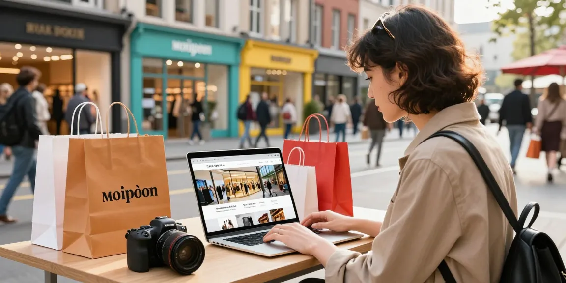 Engaging shopping experience on a 레플리카 쇼핑몰 with stylish products in a vibrant urban setting.