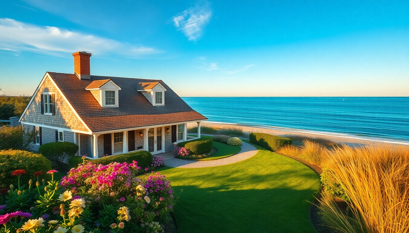 Stunning cape cod home set against a beautiful beach and ocean backdrop.