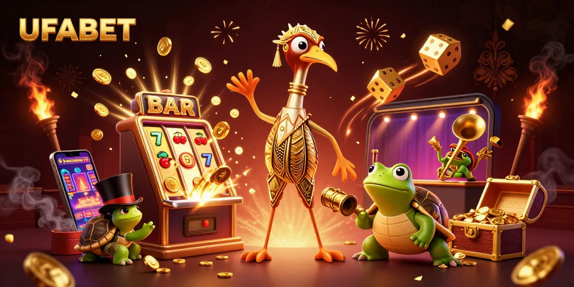Experience the thrill of UFABET with vibrant casino gaming elements and unique characters.