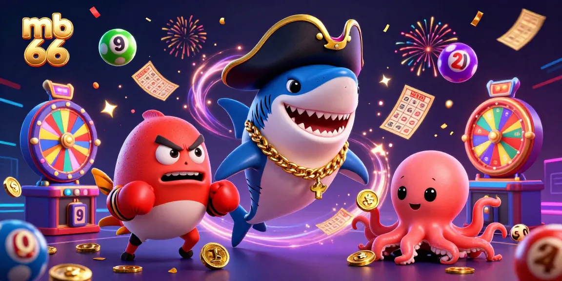 Engage with mb 66 by exploring vibrant gambling illustrations showcasing exciting lottery elements and playful characters.