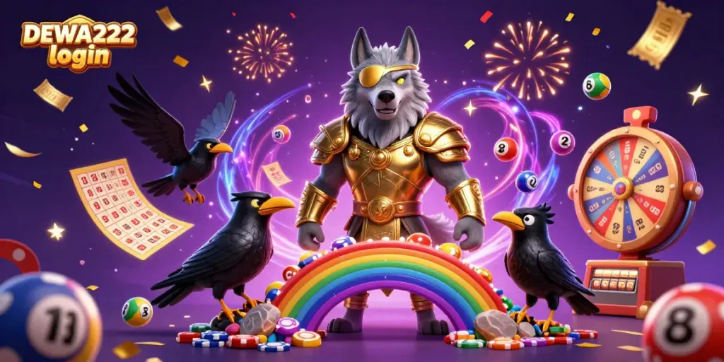 Experience big wins at DEWA222 login with vibrant lottery elements in a dynamic casino scene.