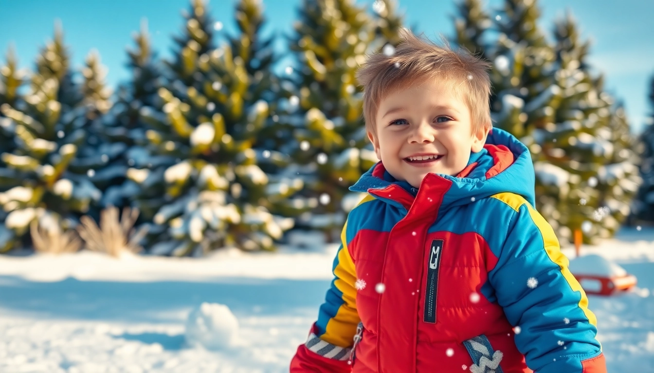 Child enjoying winter activities while wearing kids winter jackets in a snowy landscape.