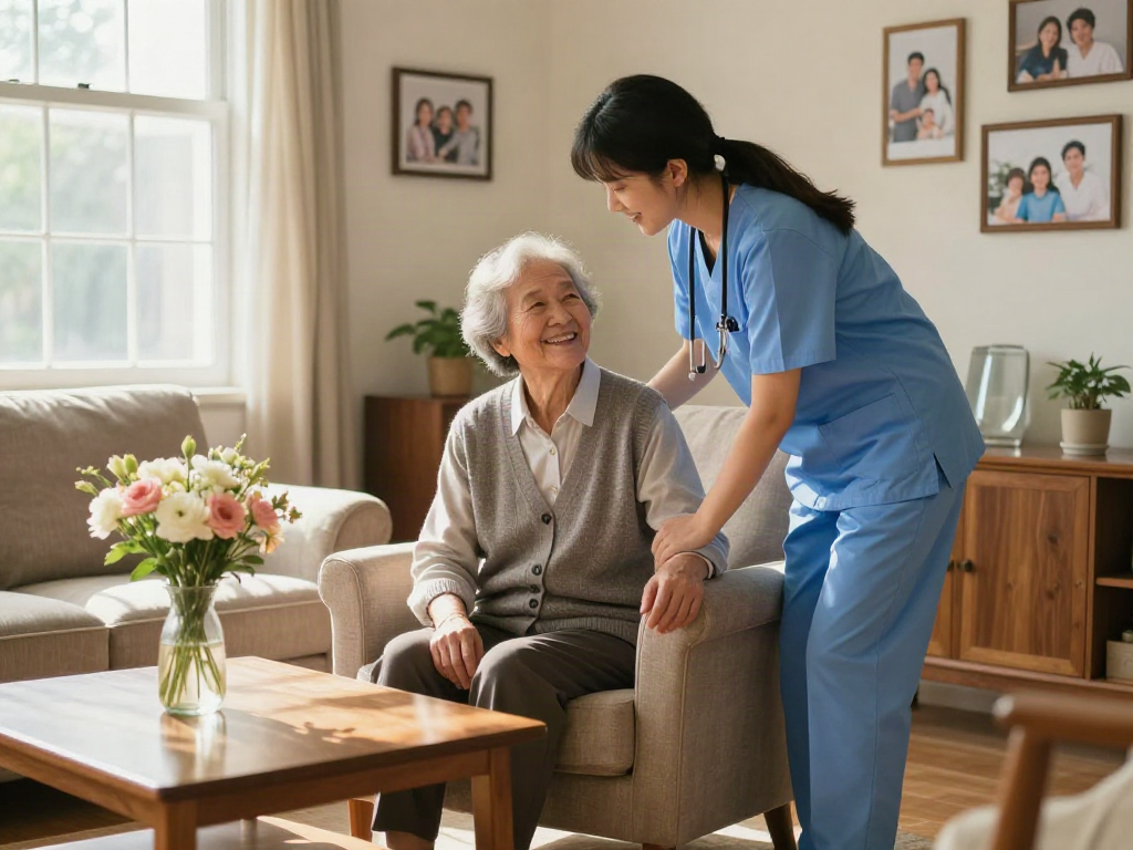 bonus new member welcome in home care service environment with caregiver and elderly client