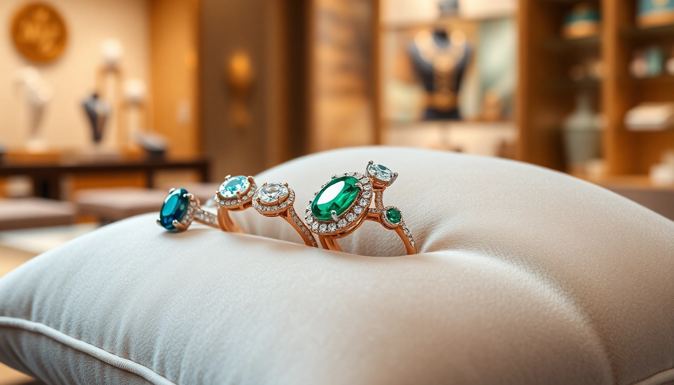 Admiring luxury rings with exquisite gemstones and intricate designs on display.